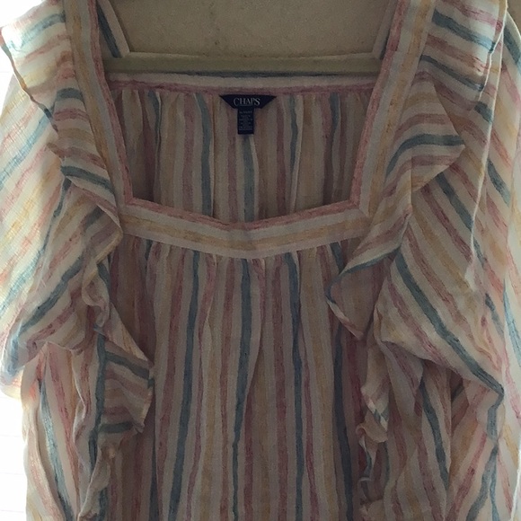 CHAPS semi sheer Summer XL blouse with cute striped pattern, worn once. - Picture 5 of 7